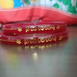 Red &amp; Gold Bangles - Polla Set of Two