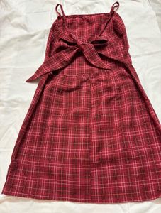 Red Plaid Button-Front Mini Dress