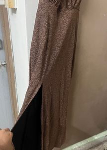 Sparkling Brown Halter Maxi Dress