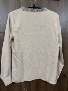 Elegant Beige Lace Trim Top
