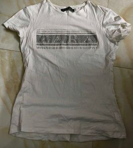 Authentic ZARA Rhinestone Logo White Tee