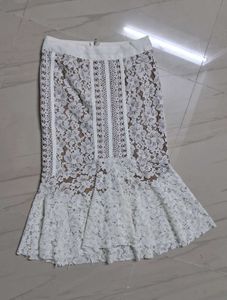 Elegant White Lace Fishtail Skirt