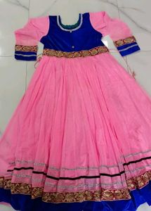 Elegant Pink &amp; Blue Anarkali Gown