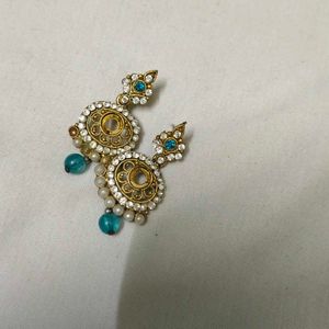 Elegant Gold Tone Earrings with Blue Beads