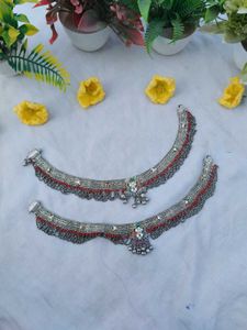 Intricate Anklets with Red Beads