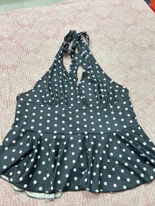Chic Polka Dot Halter Bikini Top