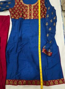 Elegant Blue Kurta Set with Red Pants