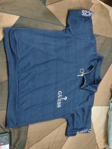 Guess Blue Zip Neck T-Shirt