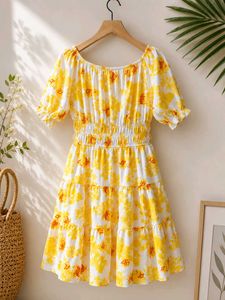 Yellow Floral Tiered Mini Dress