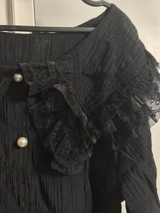 Elegant Black Ruffled Collar Blouse