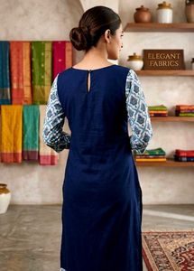 Elegant Blue Kurta with Printed Jacket