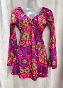 7307. Groovy Retro Flower Print Dress