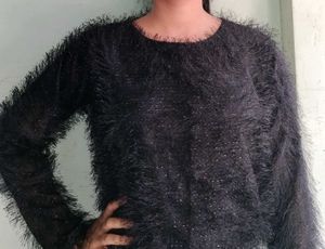 Black Faux Fur Sparkly Sweater
