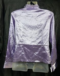 Elegant Purple Satin Ruffle Neck Blouse