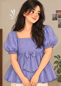 Lavender Puff Sleeve Textured Top