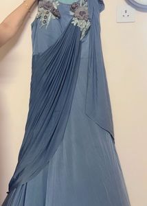 Elegant grey Indo western Gown with Floral Embelli