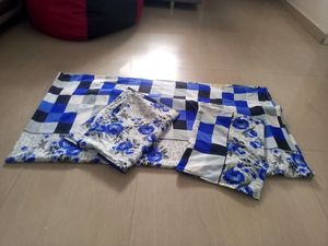 White Blue Flower Double Bed Sheet