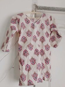 Cream Kurta with Pink Floral Print