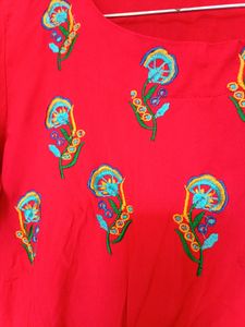 Cute Red Embroidered Top