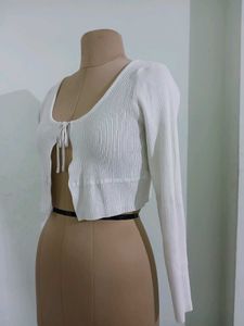 White Knit Tie-Front Cardigan