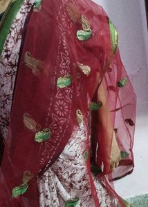 Maroon Embroidered Net Dupatta