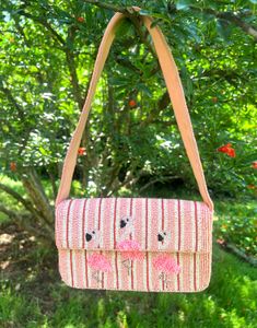 Pink Flamingo Beaded Shoulder Purse