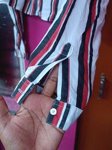 Striped Cropped Button-Up Shirt