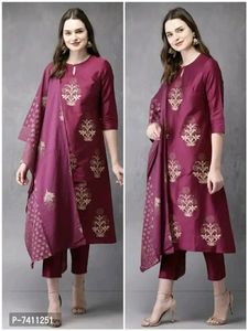 Stylish Magenta Kurta With Pant And Dupatta Set