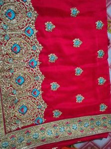 Beautiful Red Embroidered Saree