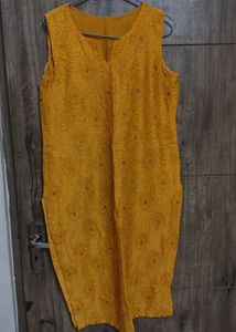 Yellow Embroidered Kurti