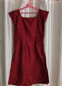 Dark Red Printed Kurti with Front Button Detail