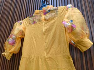 Yellow Floral Puff Sleeve Dress