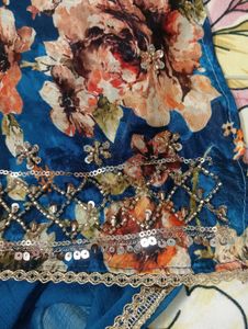 Blue Floral Kurta Set with Dupatta
