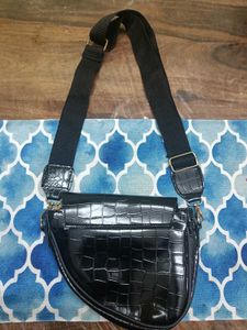 Black Croc Embossed Crossbody Bag