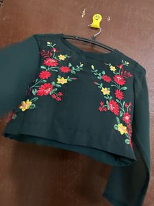 Sheer Embroidered Floral Crop Top