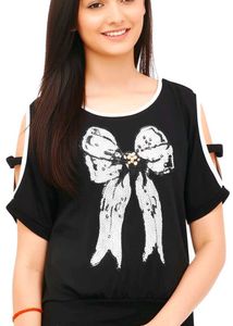 Black Cold Shoulder Bow Tee
