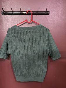 Green Knit V-Neck Top
