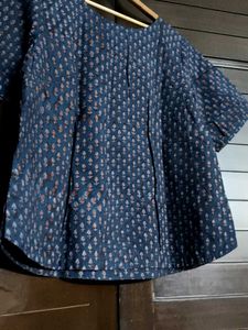 Fabindia Blue Cotton Dabu Printed Arcadian Top