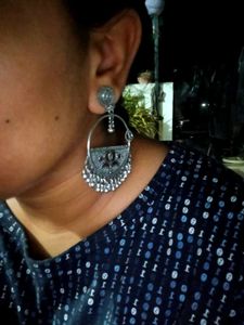 Oxidized Silver Jhumka Earrings