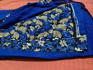 Vibrant Blue Saree with Floral Border