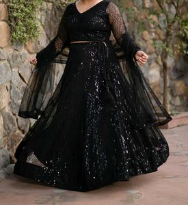 Black Sequence Velvet Lehenga With Dupatta
