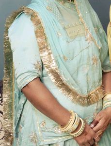 Teal &amp; Gold Embroidered Rajputi Poshak
