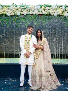 Beige Tissue Resham Embroidered Engagement Lehenga