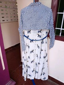 White Dress with Blue Animal Print