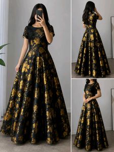 Black & Golden Floral Net Long Gown / Anarkali Dre