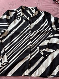 Chic Black & White Striped Button-Up Shirt