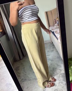 High-Waisted Wide-Leg beige trousers