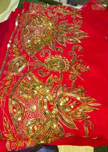 Stunning Red Embroidered  Saree with stitched bila