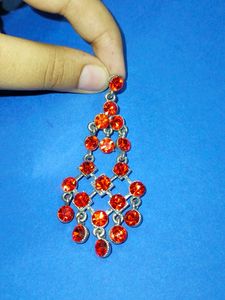 Dark Orange Silver Earrings