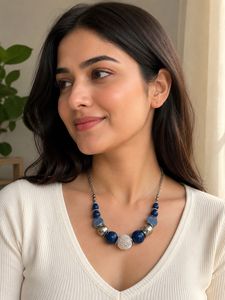 Chunky Blue Beaded Statement Necklace